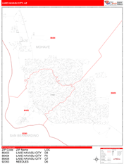 Lake Havasu City Digital Map Red Line Style